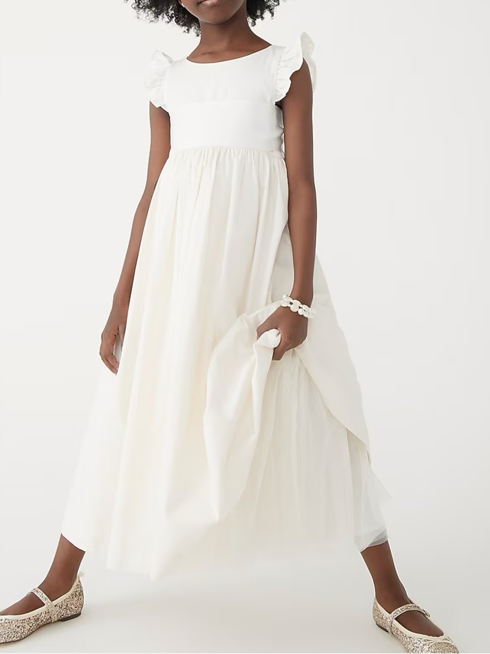 Crewcuts Girl's 12 Ivory flutter Sleeve tie waist long Dress special occasion